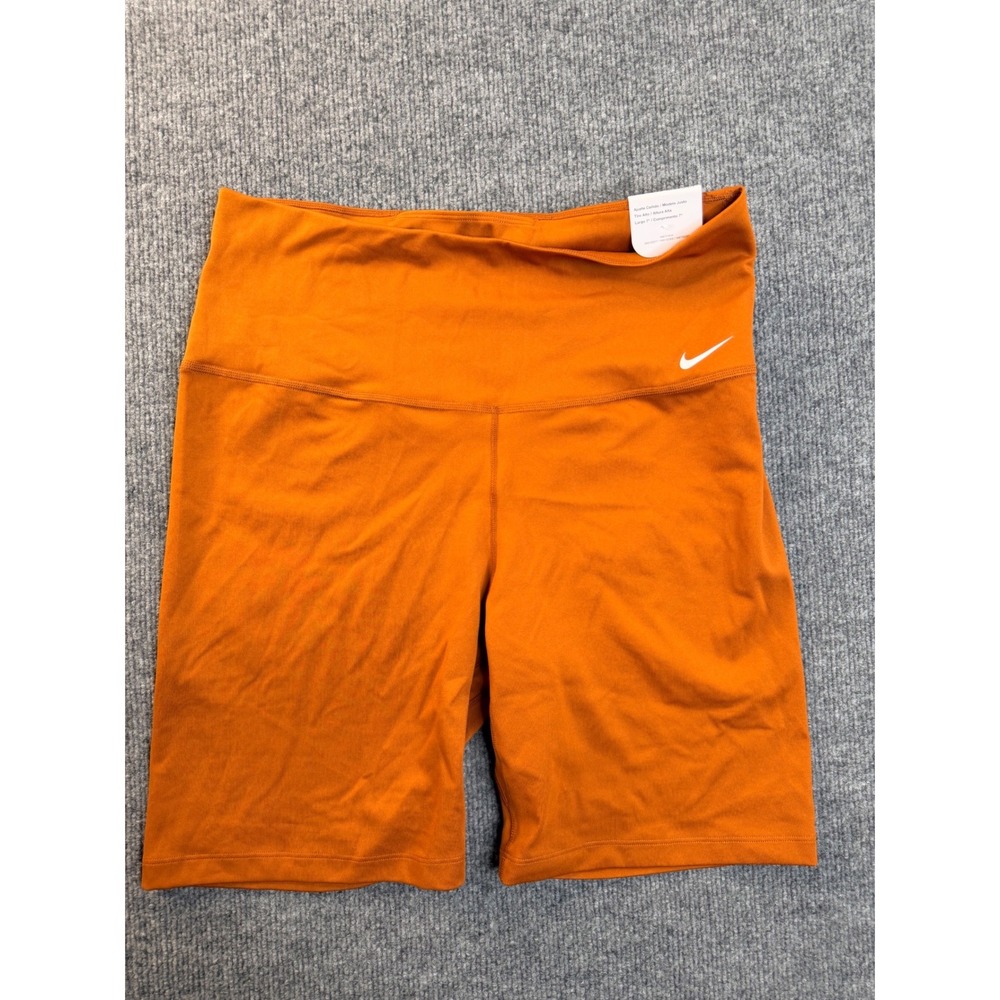 Nike One Women Large Orange High Rise 7" Biker Shorts Tight Fit Athletic Yoga L